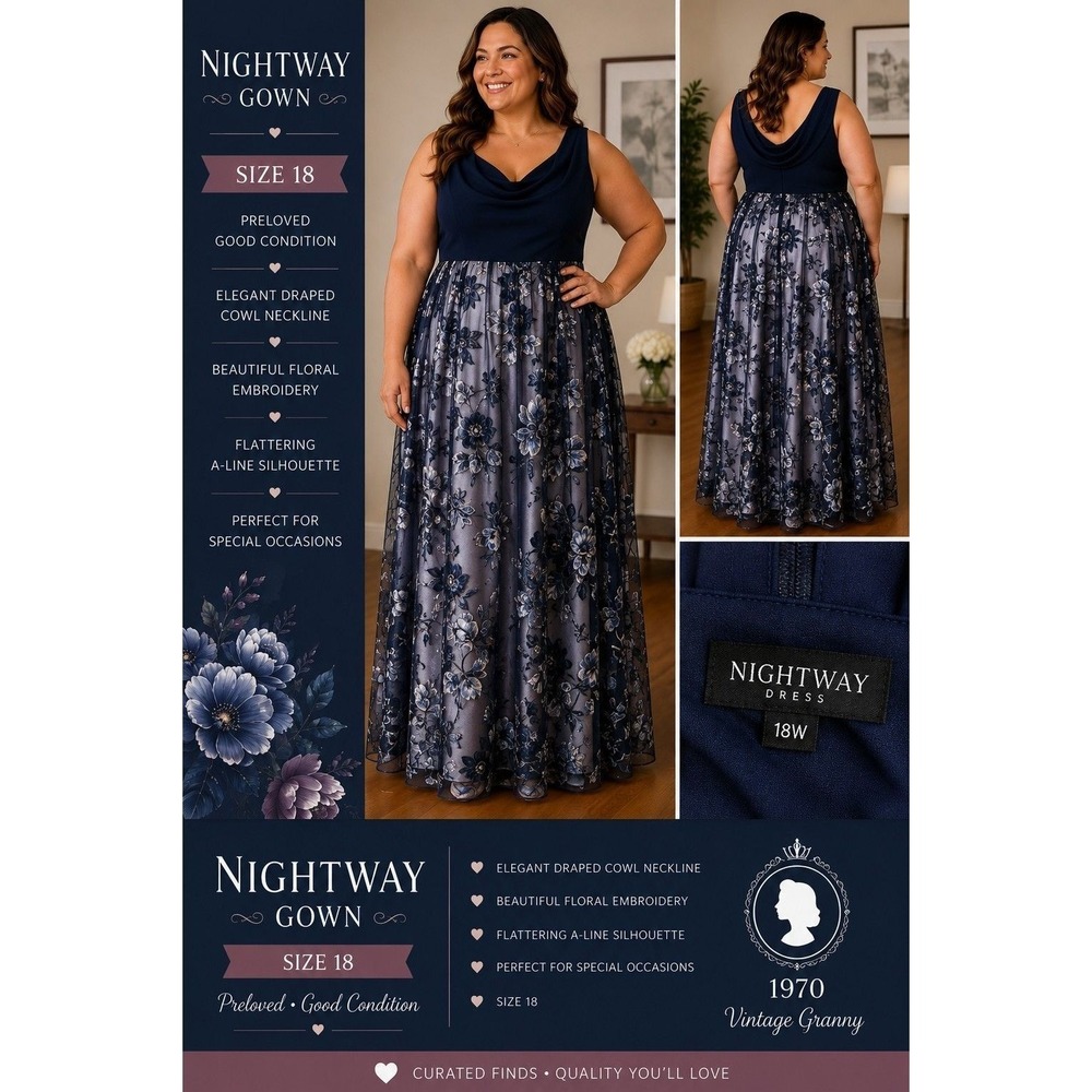 #40, SZ 18 Gown by Nightway, Sleeveless, collared,
